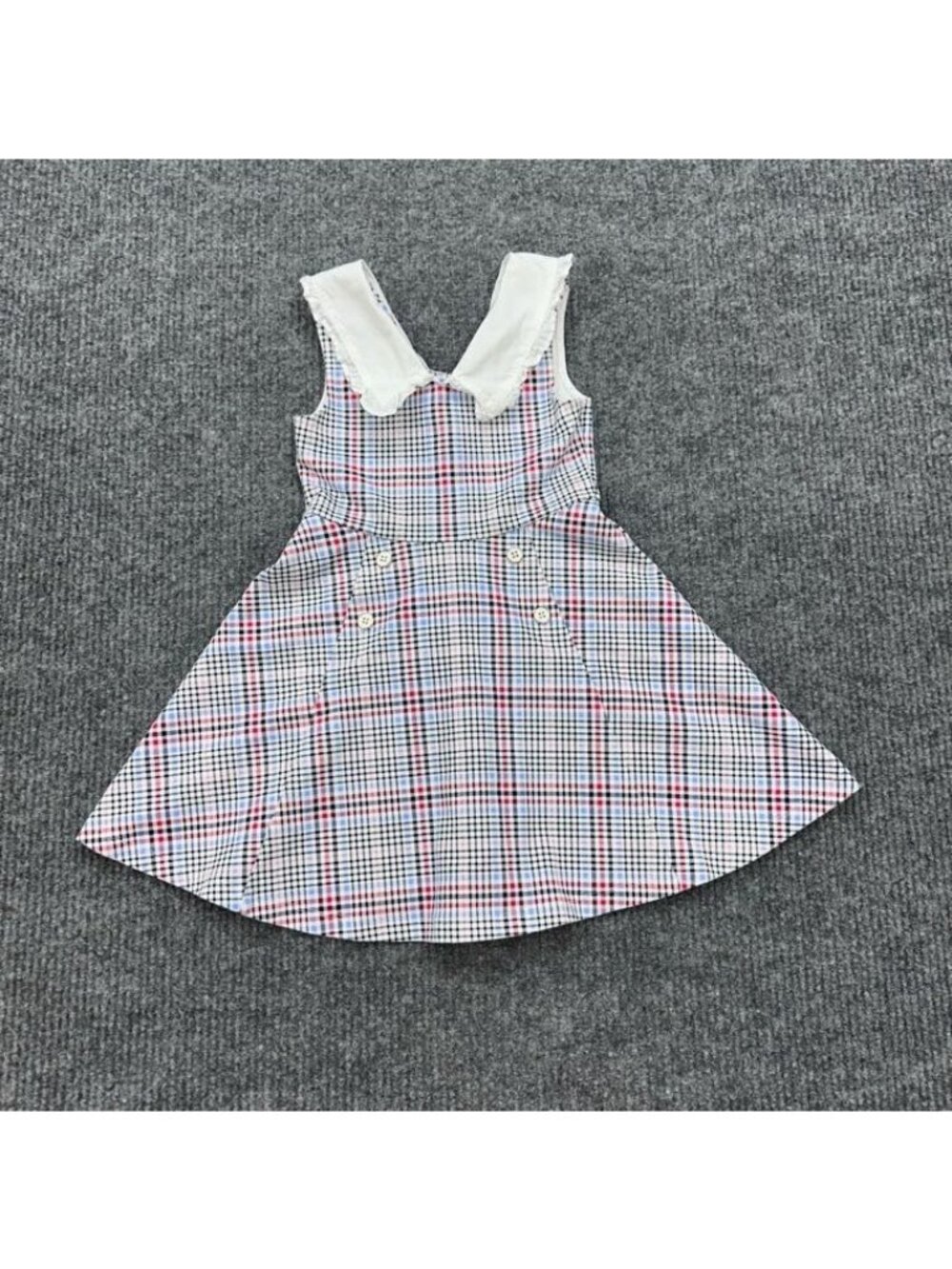 Janie And Jack Dress Plaid Ruffle Collar Ponte Holiday Sleeveless Girls Size 6Y